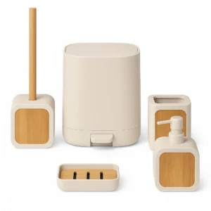 KSV Σετ Αξεσουάρ Μπάνιου 5 Τεμαχίων Beige Bamboo ΑΞΕΣΟΥΑΡ ΜΠΑΝΙΟΥ